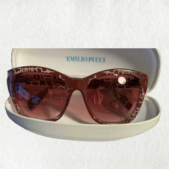 Emilio Pucci Womens Burgundy Mosaic Geometric Print Sunglasses Made In Italy New main image 2